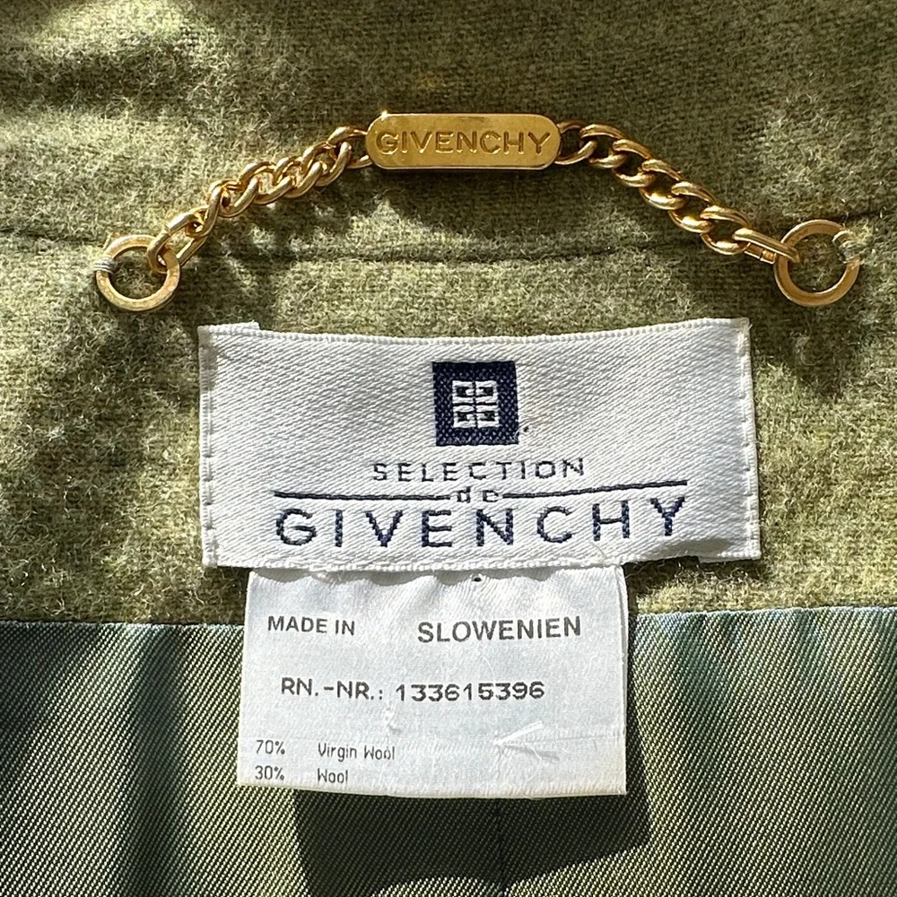 Vintage Selection de Givenchy Olive Green Parisian Wool Jacket Mink Fur Size 16W